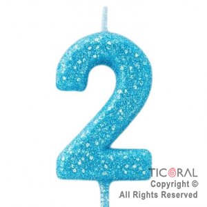 VELA NUMERAL CHICO 5.5 CM CON GIBRE CELESTE NUMERO 2 x 1